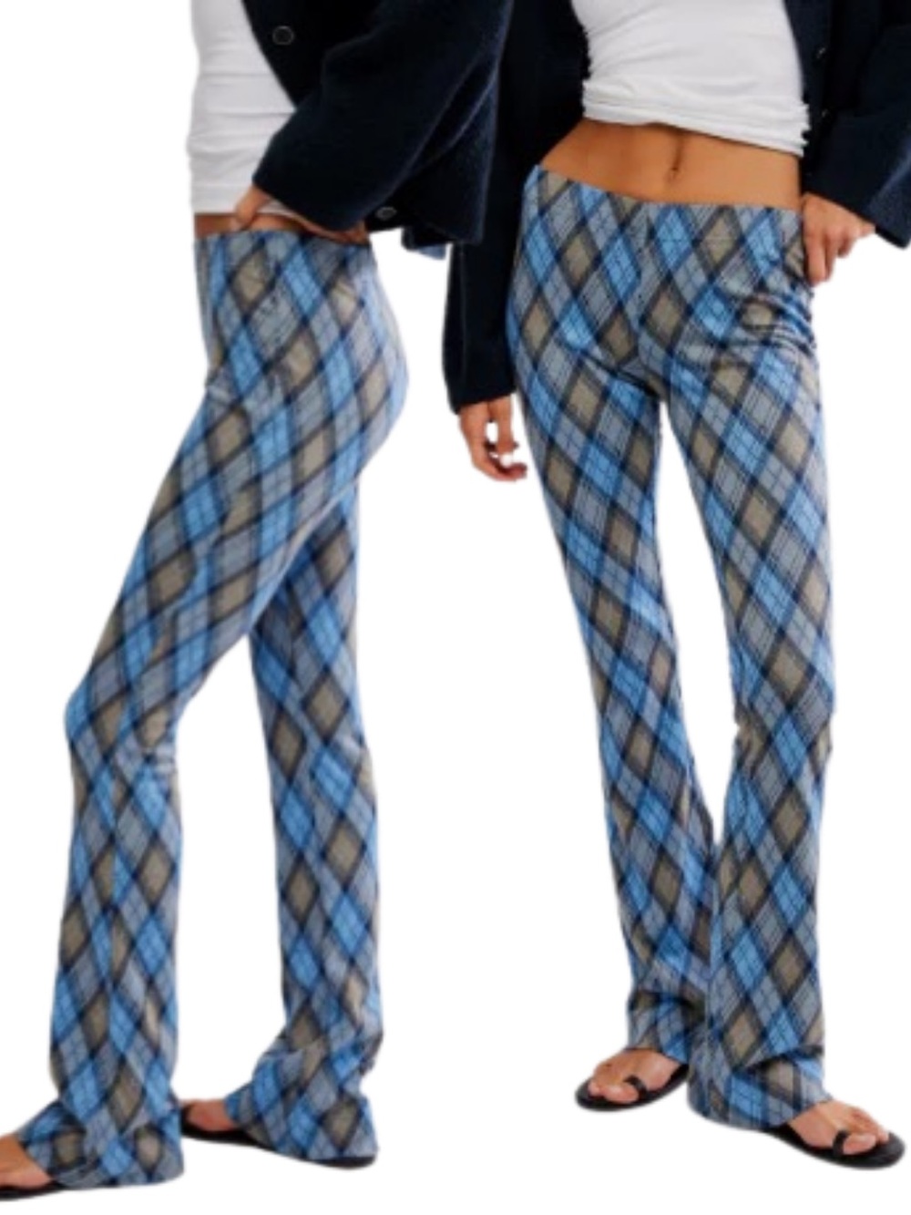 Free People Plaid Flare Knit Pants Periwinkle Brown Size XL NWT Retro Argyle